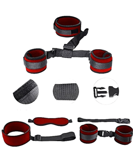 BDSM Bondage Sex Restraints Set Couples Sex Toys Neck to Wrist Restraints Kit with Blindfold Back Sex Handcuffs Collar Adjustable Bondage Gear Accessories Sexy Slave Beginner Role Play Toy