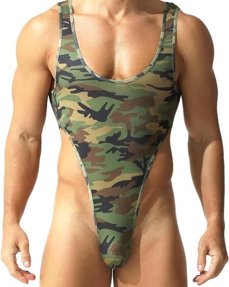 Camo Thong Bodysuit – Men’s Military Fetishwear