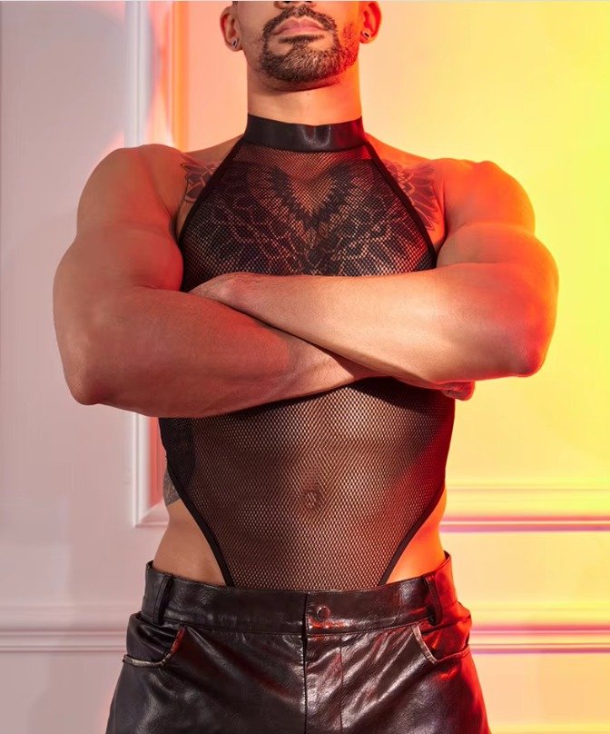 Men's thong-style mesh bodysuit with halter neck - Image 10