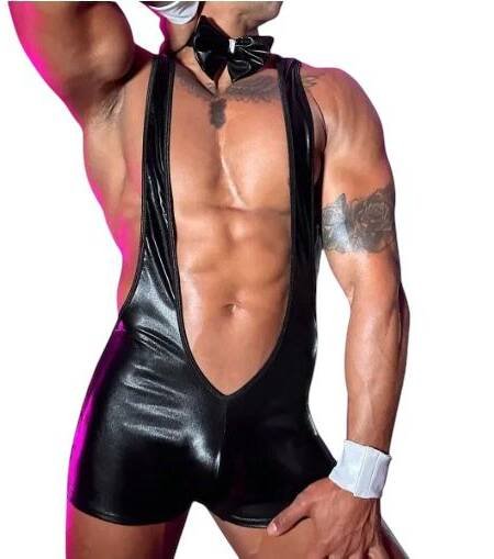 Deep-V Tuxedo Bodysuit – Men’s Sexy Party Wear